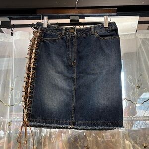 plein sud lace up denim mini skirt faded blue denim